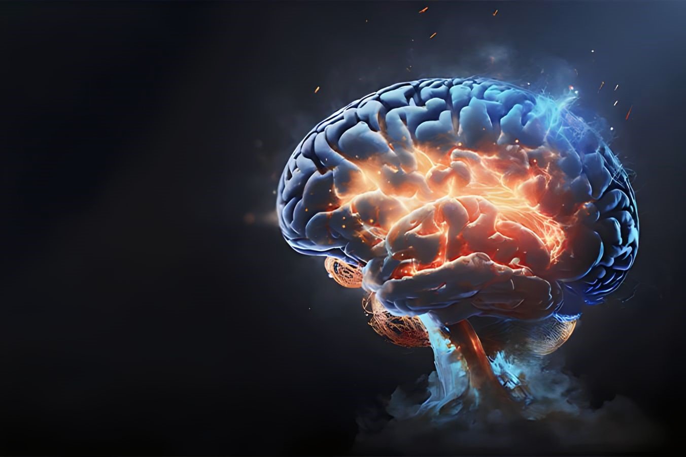 Cérebro azul com luz nas ligações cerebrais